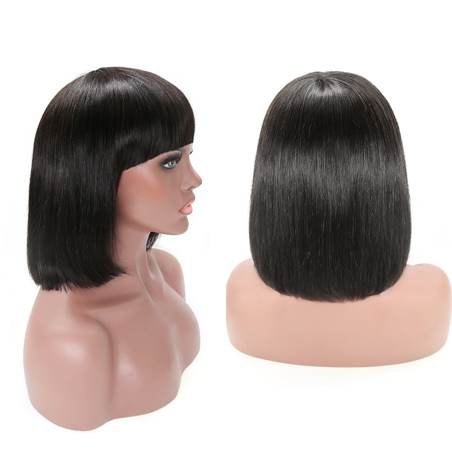 Eruopean Straight Human Hair Wigs With Bang Full Machine Wigs