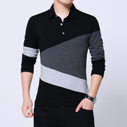 Mens T Shirts Long Sleeve Slim Fit Cotton Collar T Shirt