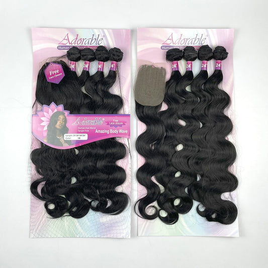 Full Packet Solution Body Wave 4pcs Synthetic Hair Bundles With 4*4 Lace Closure