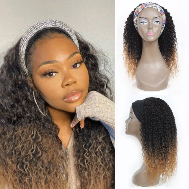 Headband Wigs Kinky Curly Synthetic Wig Afro 150% Density