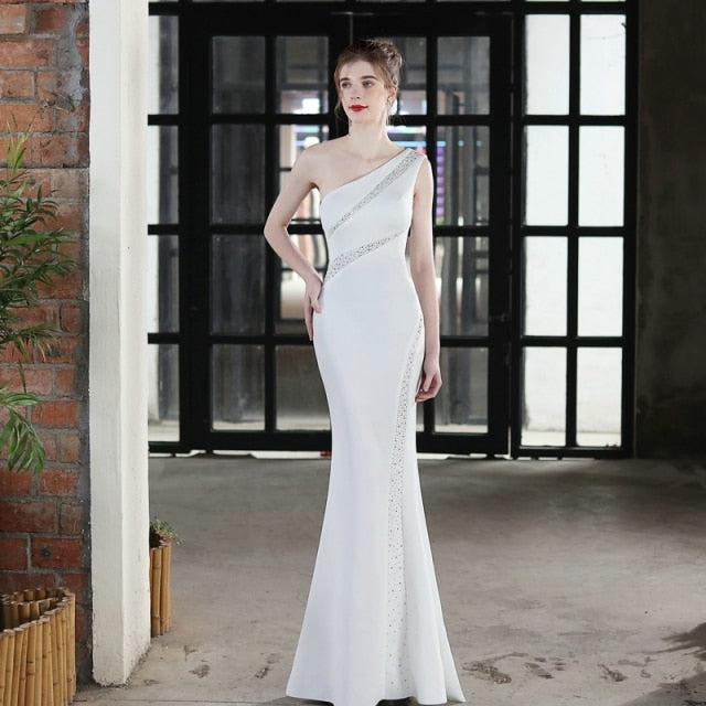 Women Soft Satin Crystal Party Maxi Dress Long Prom Dress