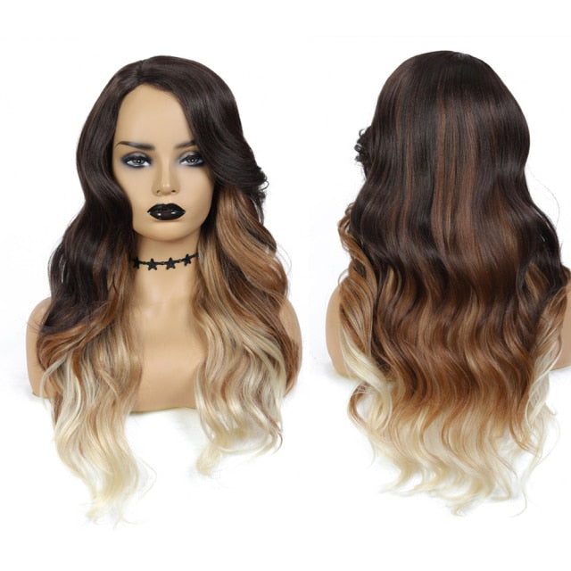 Synthetic Wig  Side Part Machine Made Wig Glueless With  High Temperature Fiber Wavy Hair