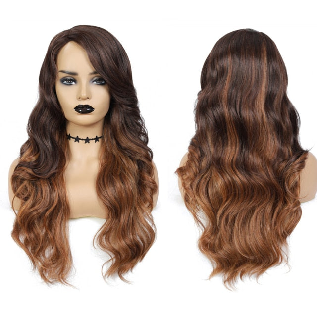 Synthetic Wig  Side Part Machine Made Wig Glueless With  High Temperature Fiber Wavy Hair