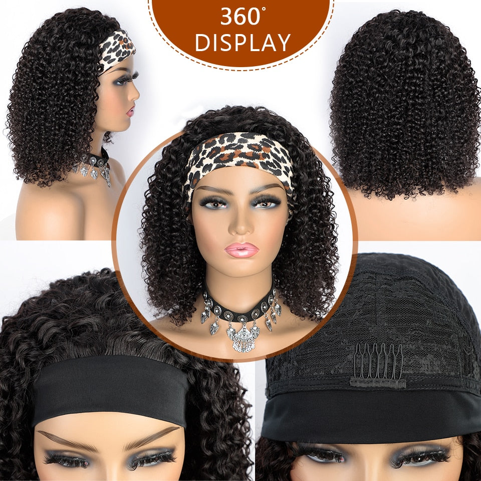 Headband Wig Human Hair Curly Headband Wigs for Black Women 150% Density Brazilian Remy Human Hair