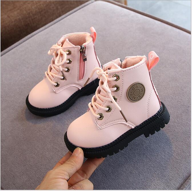 Children Boots Boys & Girls Leather Martin Boots Plush Fashion Waterproof Non-slip Warm Boots