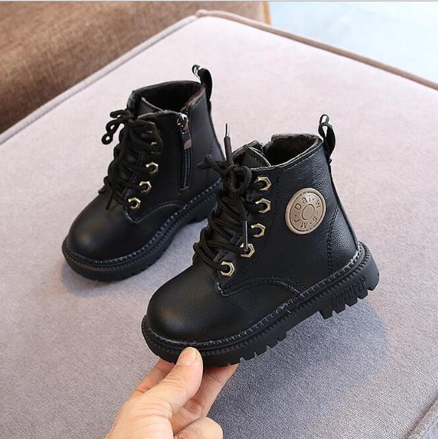 Children Boots Boys & Girls Leather Martin Boots Plush Fashion Waterproof Non-slip Warm Boots