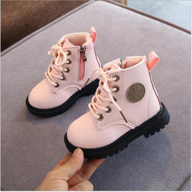 Children Boots Boys & Girls Leather Martin Boots Plush Fashion Waterproof Non-slip Warm Boots