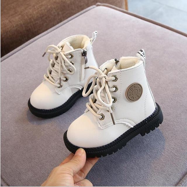 Children Boots Boys & Girls Leather Martin Boots Plush Fashion Waterproof Non-slip Warm Boots