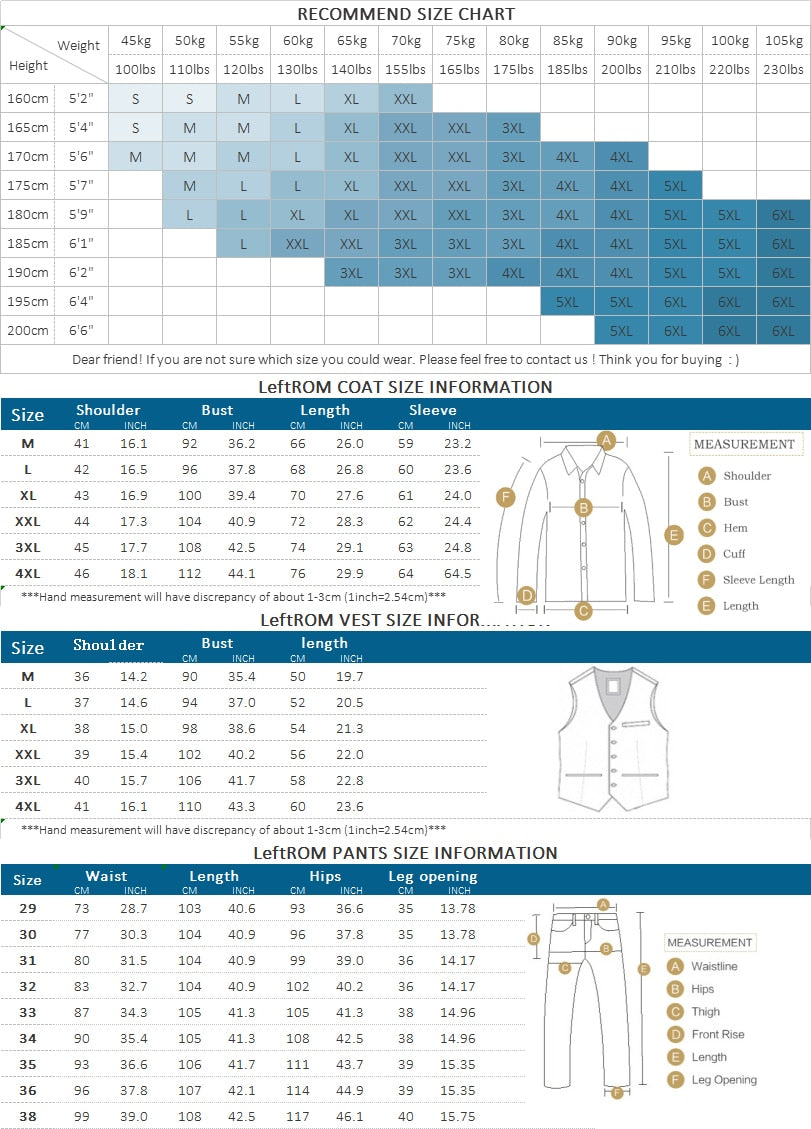 Formal Slim Business Suit Plaid ( Jacket + Vest + Pants )