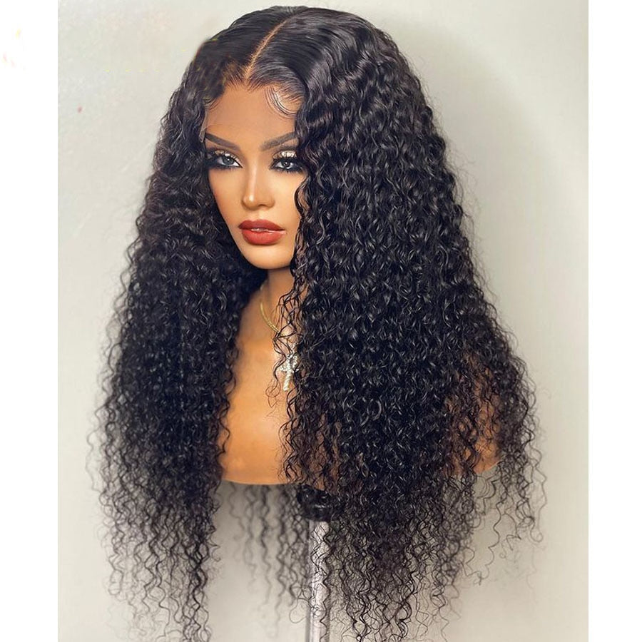 180% Density Middle Part Kinky Curly Lace Front Wig Heat Resistant