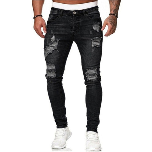 Men Skinny Slim Fit Blue Hip Hop Denim Trousers Casual Jeans
