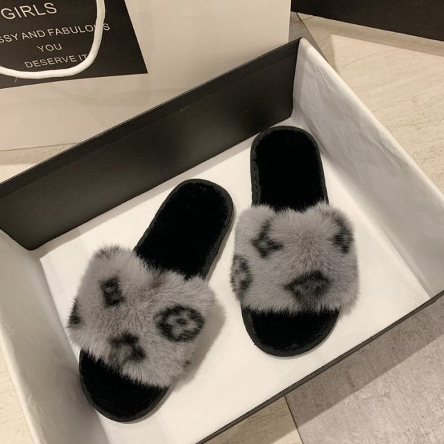 Flat Bottom Casual Hairy Slippers