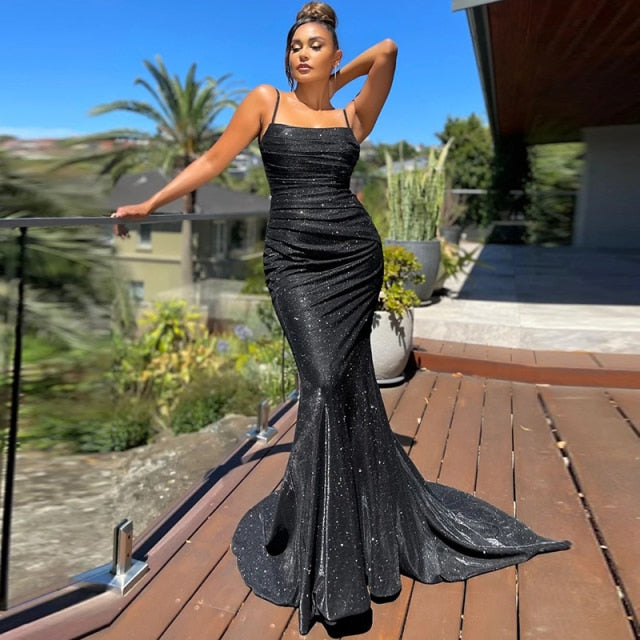 Maxi Dress Long Train Mermaid Sleeveless Evening Party Tank Dress