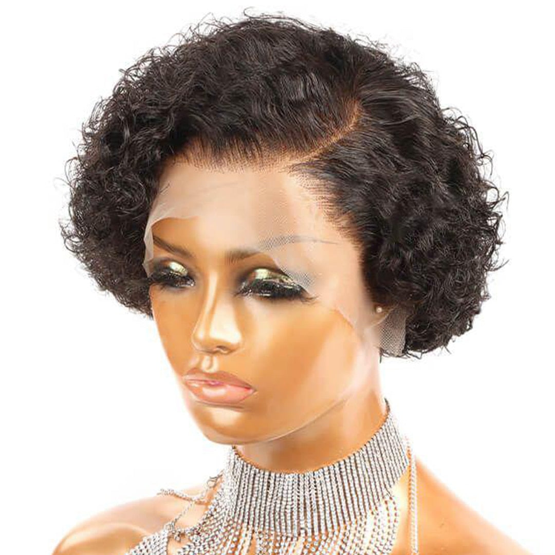 Short Bob Wig Pixie Cut Wig Curly Human Hair Wigs Side Part Deep Wave Lace Wig Transparent Lace Wigs