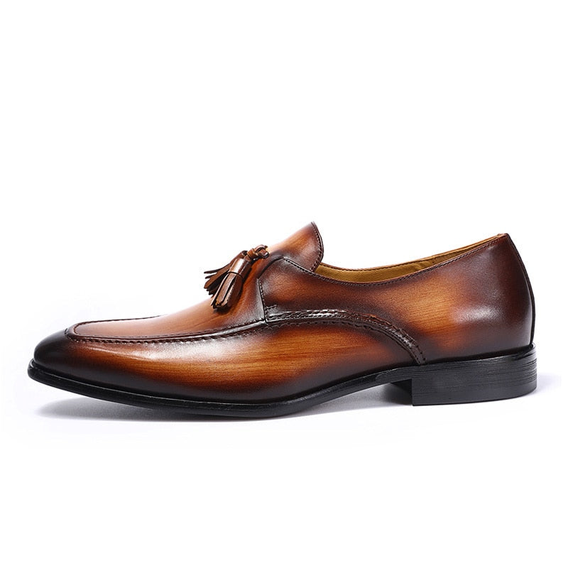 Mens Tassel Loafers Handmade Genuine Leather Brown Formal Shoes