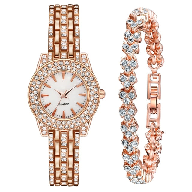 Women Rhinestone Quartz Bracelet Watches