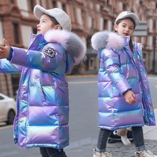 Winter Shiny Jacket for Girls Hooded Warm Winter Coat 5-15 Years