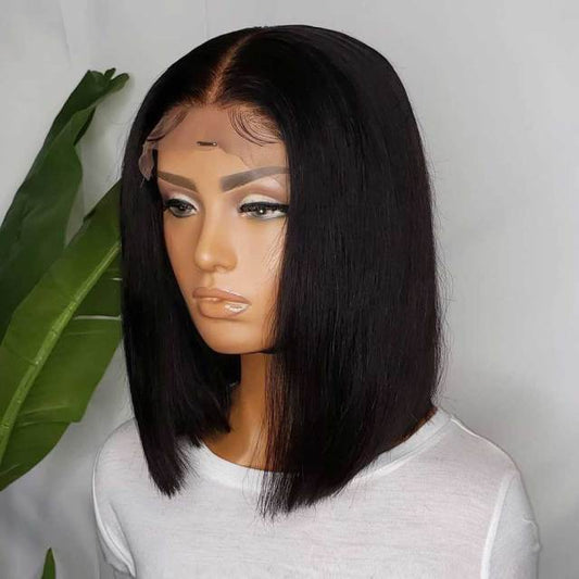 Burgundy Straight Short Bob 4x4 Lace Closure Human Hair Wigs