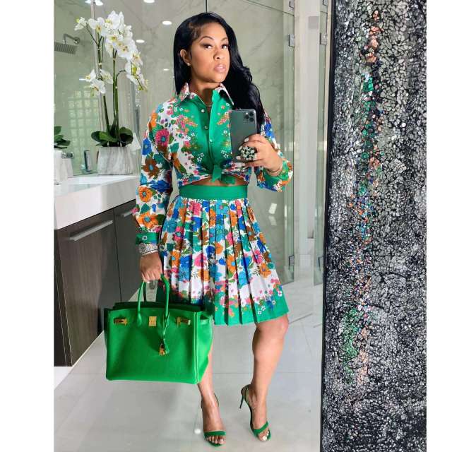 Fashion Ladies Dress Printed Long Sleeve  2-piece Set