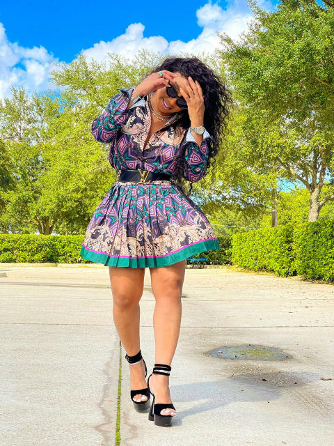 Fashion Ladies Dress Printed Long Sleeve  2-piece Set