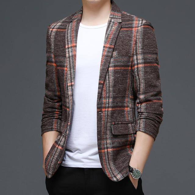 Top Designer Brand Luxury Casual Fashion Slim Fit Plaid Blazer Jacket
