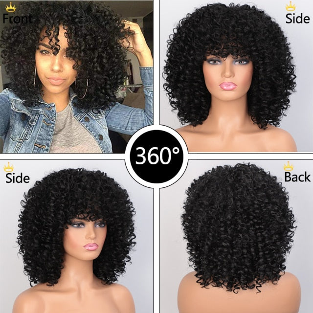 Synthetic Afro Kinky Curly Wig with Bangs High Temperature Natural Hair