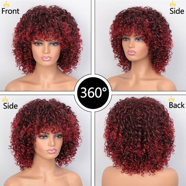 Synthetic Afro Kinky Curly Wig with Bangs High Temperature Natural Hair