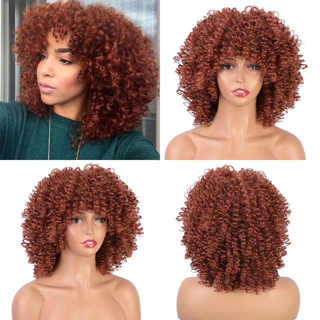 Synthetic Afro Kinky Curly Wig with Bangs High Temperature Natural Hair