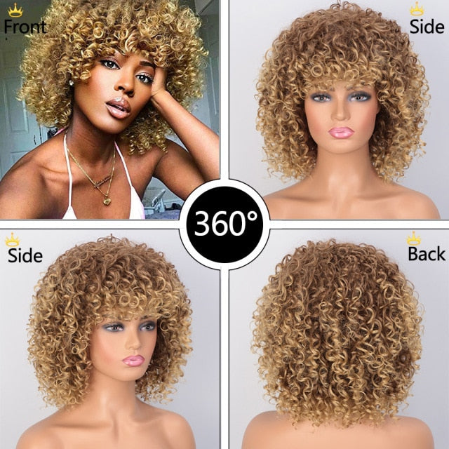 Synthetic Afro Kinky Curly Wig with Bangs High Temperature Natural Hair