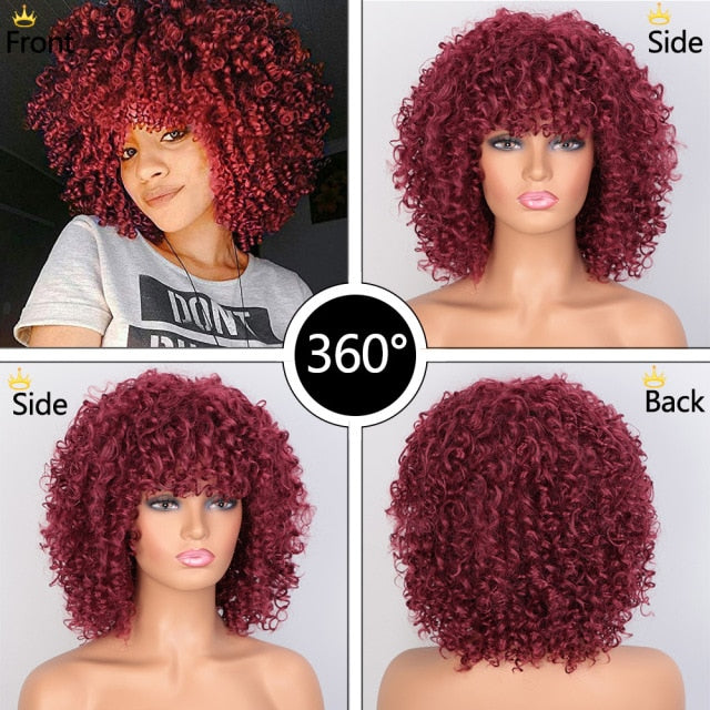 Synthetic Afro Kinky Curly Wig with Bangs High Temperature Natural Hair