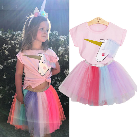 Unicorn Birthday Outfit T Shirt Princess Rainbow Tutu Dress Clothes Set