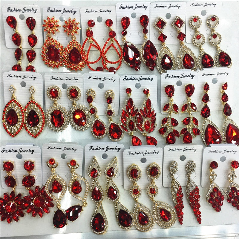Wholesale 12 Pairs /Lots Wedding Bridal Statement Red Crystal Earrings