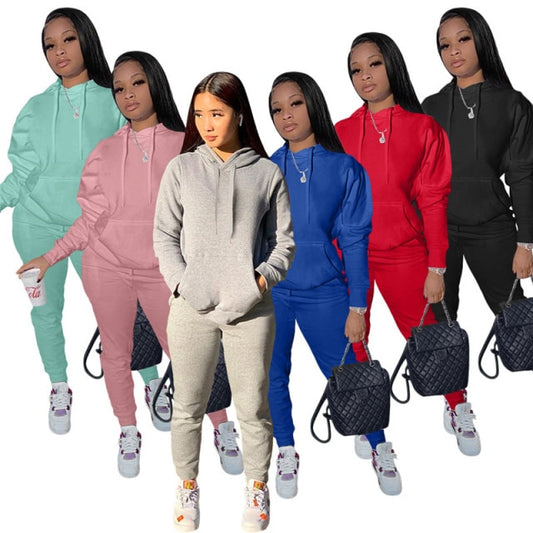 10pcs Two Piece Cotton Sets Women Fall Outfits Hoodie Sweatpants Workout Tracksuits