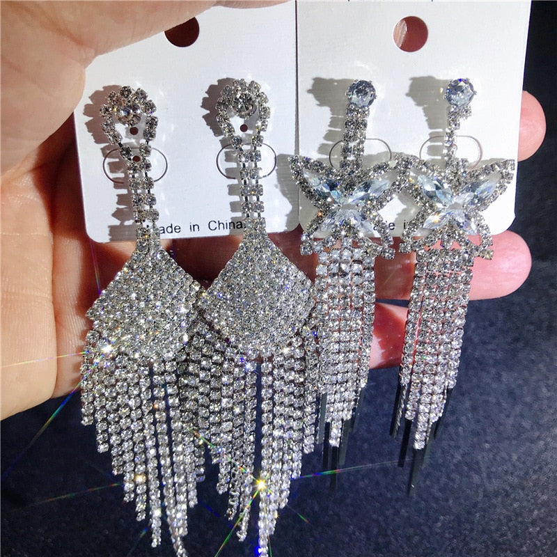 Wholesale 12 Pairs/Lots Bulk Crystal Zircon Long Tassel Earrings