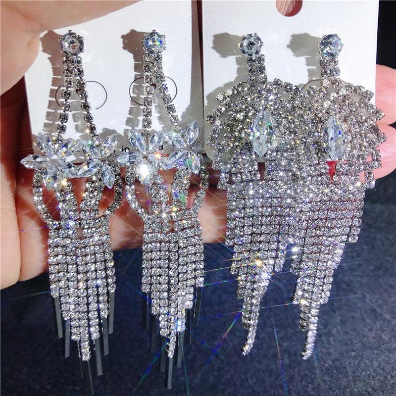 Wholesale 12 Pairs/Lots Bulk Crystal Zircon Long Tassel Earrings