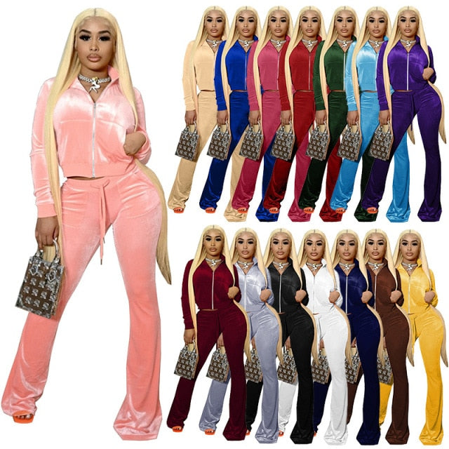 10Sets Women Velvet Tracksuit 2 Two Piece Set Outfits