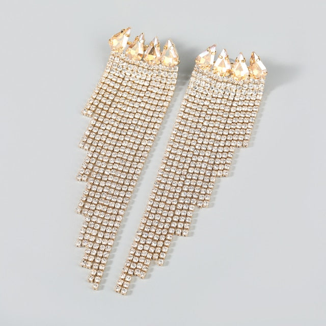 Luxury Rhinestone Long Tassel Pendant Women's Earrings