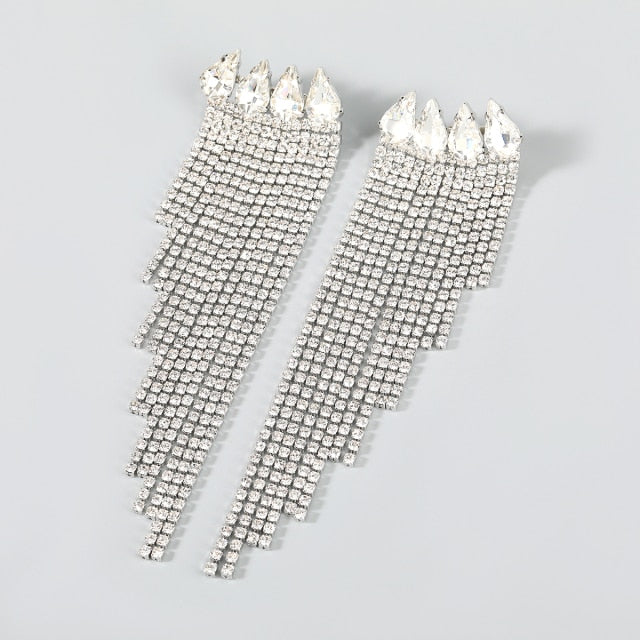 Luxury Rhinestone Long Tassel Pendant Women's Earrings