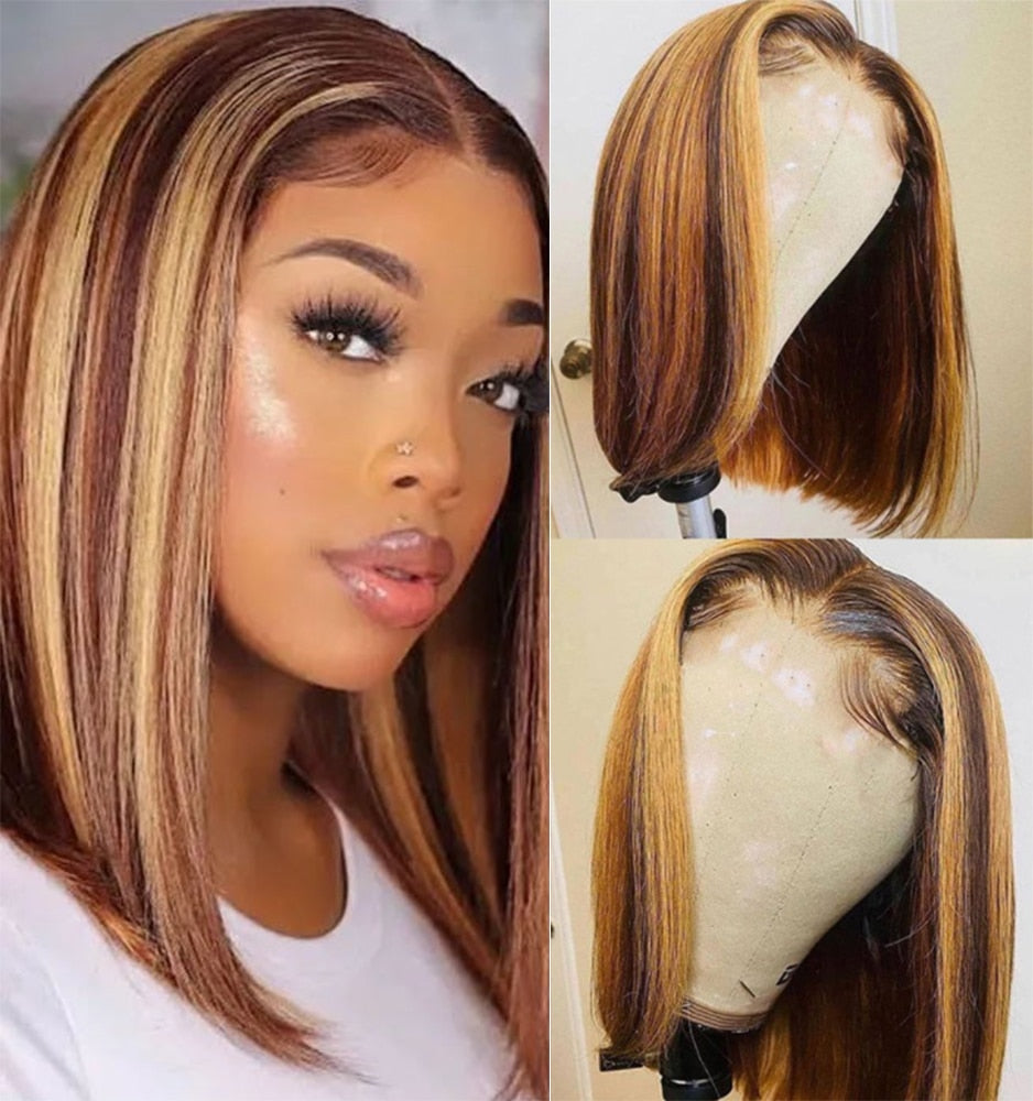 Highlight Wig Human Hair Wigs Short Bob Wig Straight Lace Front Wig