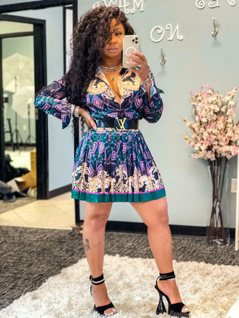 Fashion Ladies Dress Printed Long Sleeve  2-piece Set