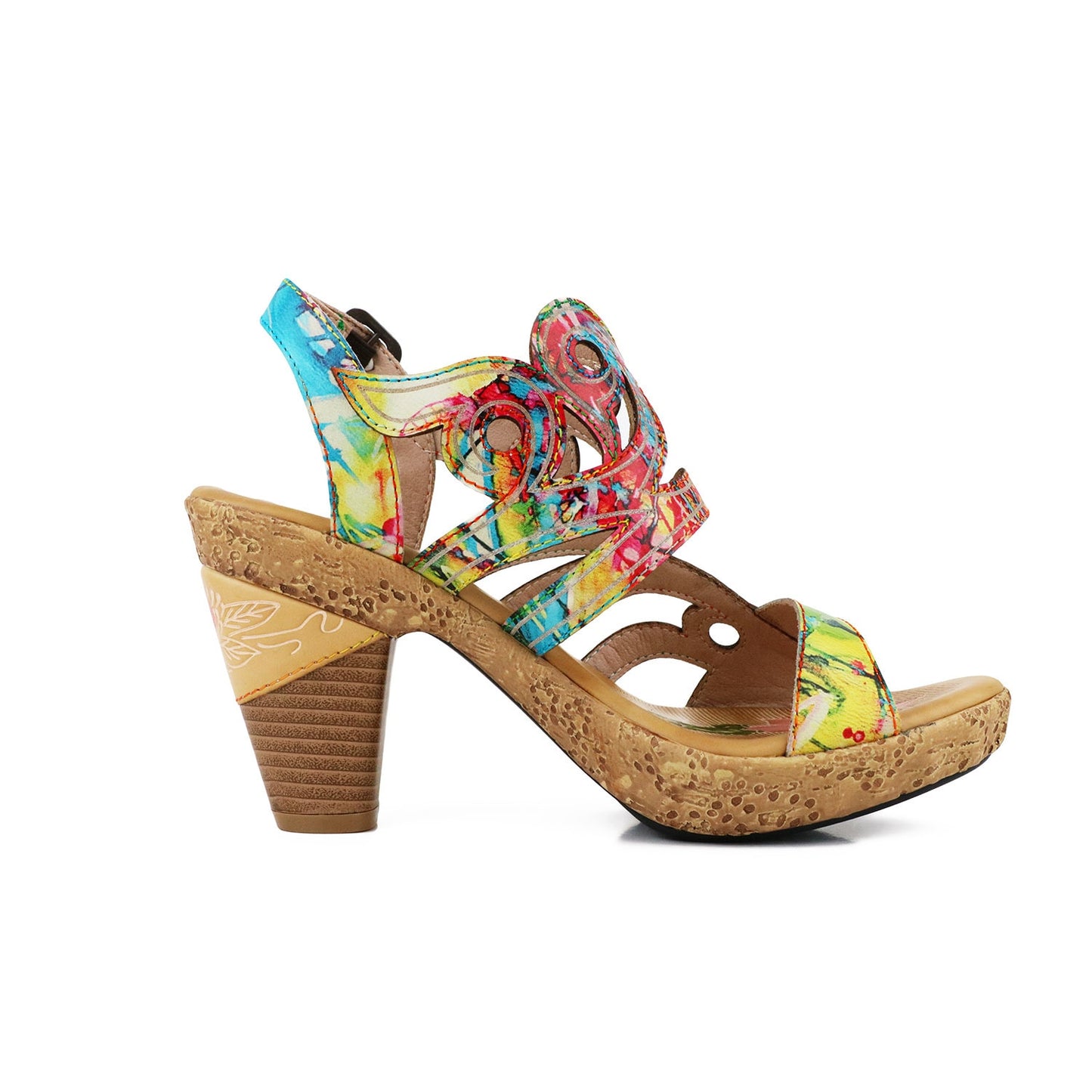 Women Sandals Genuine Leather Buckle Strap Hand-painted Sandals