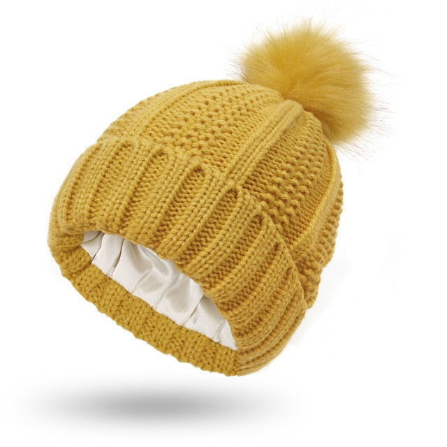 Women Warm Winter Beanie Large Bobble Hat Knitted Ski Cap