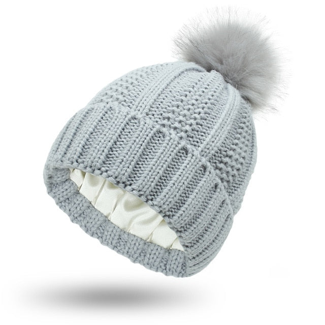 Women Warm Winter Beanie Large Bobble Hat Knitted Ski Cap
