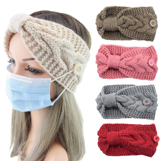 Cross Hairline Fashion Winter Warmer Ear Knitted Headband with buttons