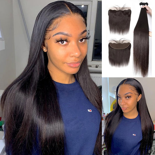 Straight Brazilian Hair Weave Bundles With Frontal Remy Hair Extension