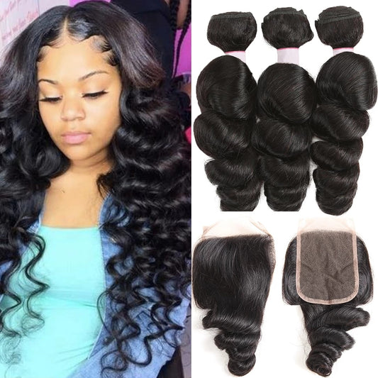 Brazilian Hair Loose Wave Bundles With Closure Loose Deep Wave