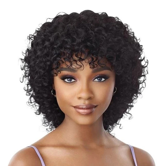 Full Machine Wigs Kinky Curly Wig With Bangs