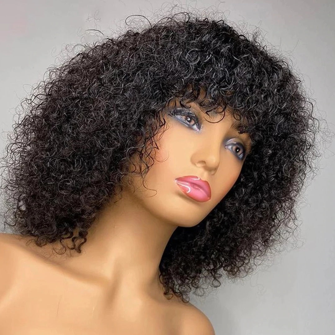 Jerry Curly Wigs With Bangs 200 Density Full Machine Wig