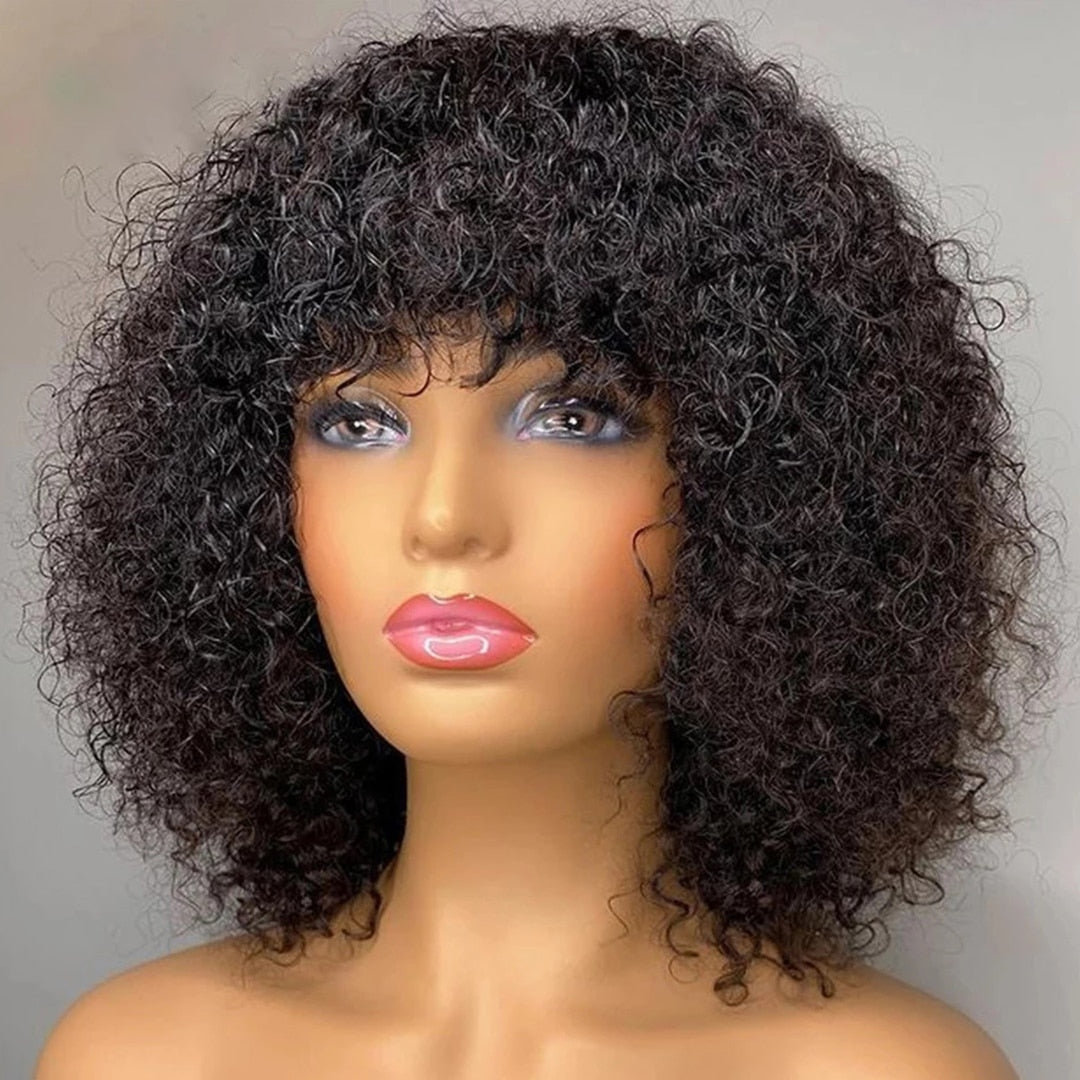 Jerry Curly Wigs With Bangs 200 Density Full Machine Wig