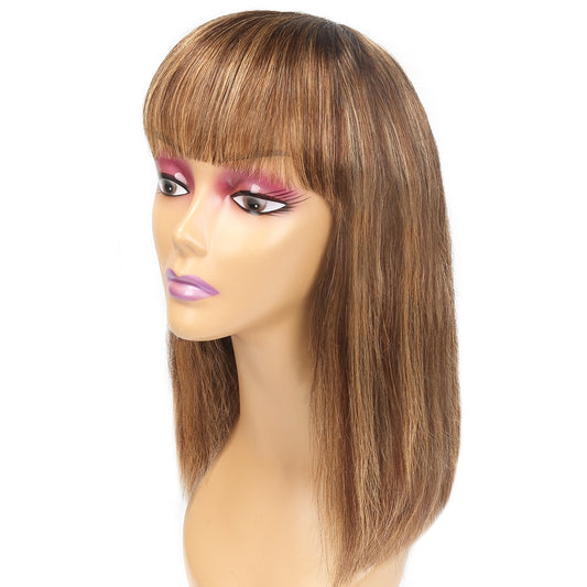 Full Machine Wigs Straight Remy Hair Wigs Highlight Color